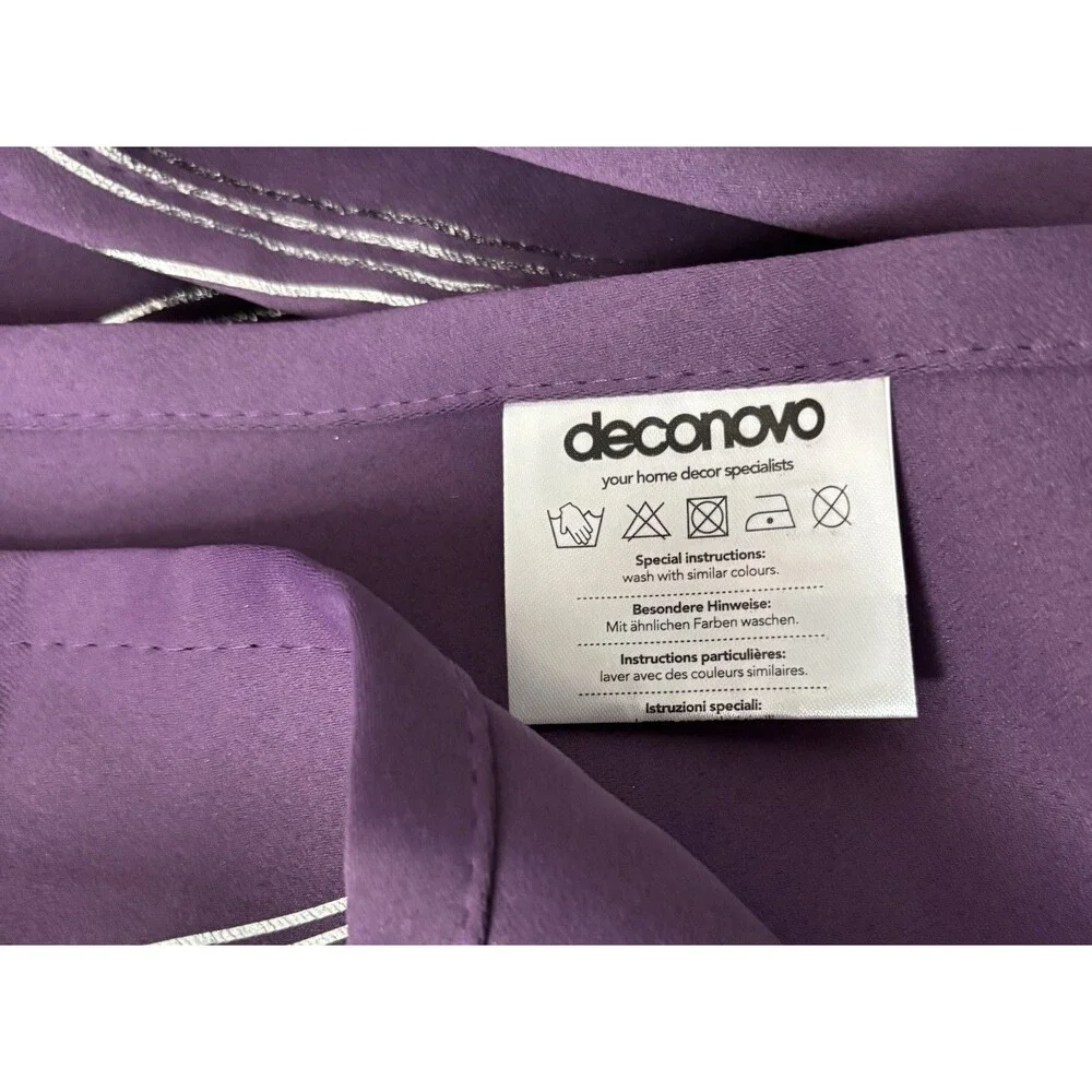 Deconovo Purple Grape Silver Wave Blackout Curtains 52x90 Back Tab Pair New